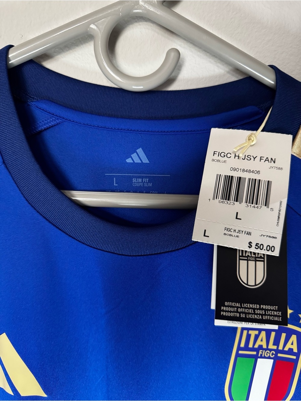 adidas Blue Italy National Soccer Jersey with Gold Stripes - Picture 4 of 5
